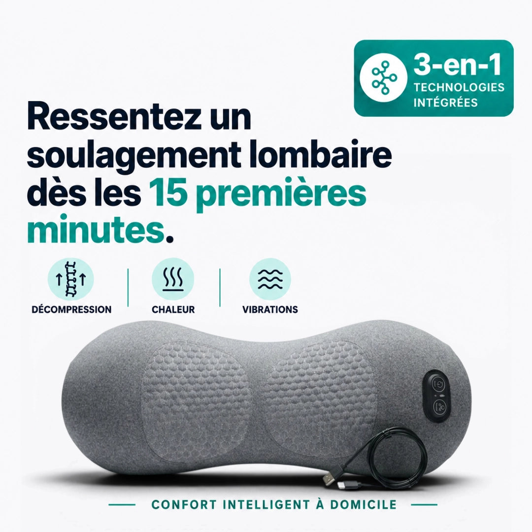 Masseur Lombaire 3-en-1 — Traction, Chaleur, Vibrations